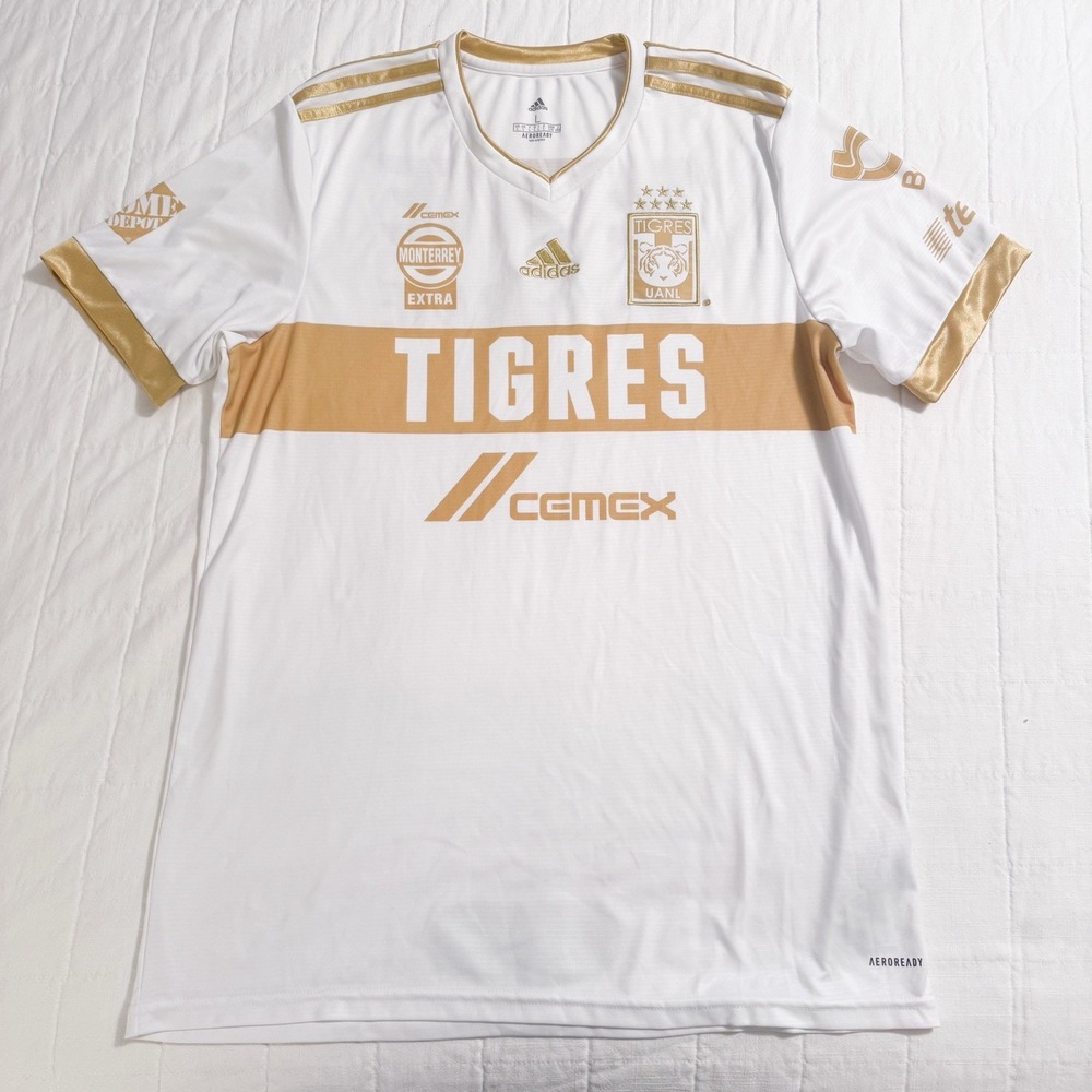 Men's Adidas Tigres UANL Third Jersey 2020-2021 White And Gold‎ Sponsors